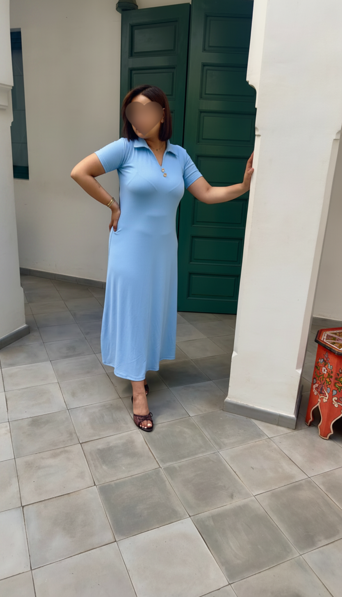 Robe Longue Rose et Bleu ciel – Image 3